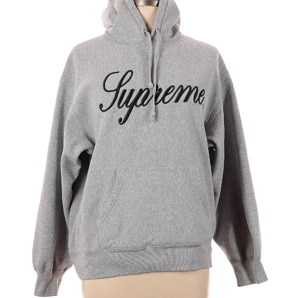 EUC supreme grey pull over hoodie size small